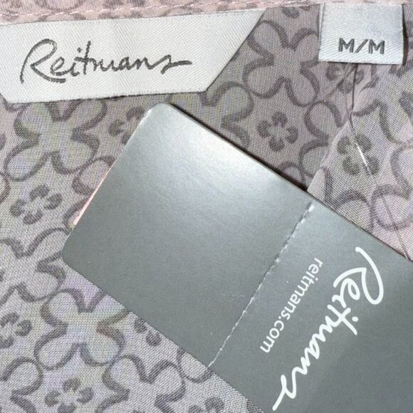 Reitmans Blouse pink grey sheer Top Shirt Feminine Sheer Women's Size M - Picture 9 of 9